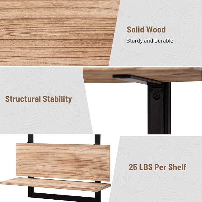 24-Inch Floating Shelves for Wall，3-Tier Wooden Wall Mounted Kitchen Shelves - Image 7
