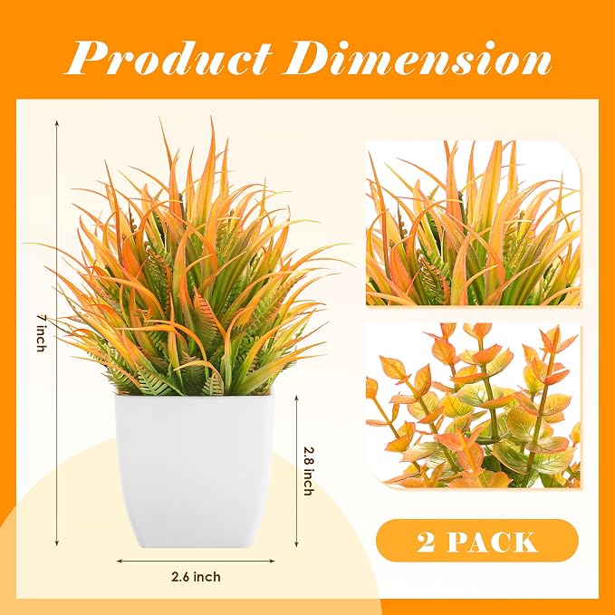 Der Rose 2 Pack Small Fall Fake Plants Mini Artificial Potted Plants Fall Table - Image 3