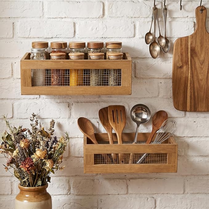 Dicunoy Set of 2 Decorative Wooden Crates, Rustic Countertop Nesting Basket - Image 3