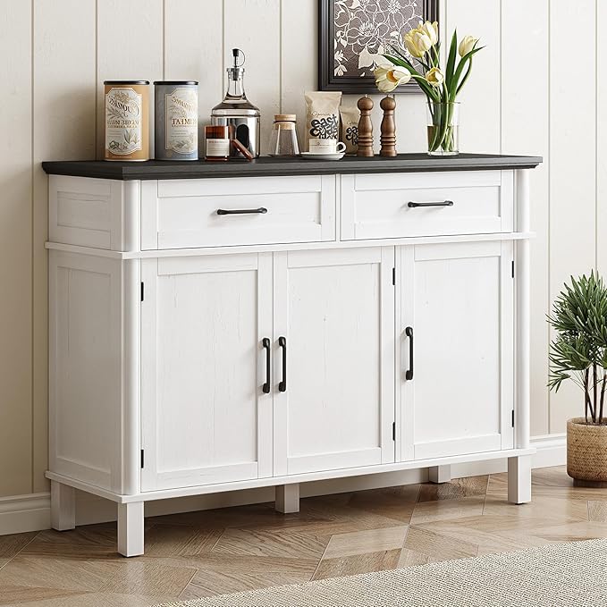 48 Inches Buffet Cabinet with Storage, Farmhouse Sideboard Buffet w/2 Drawers by ONBRILL