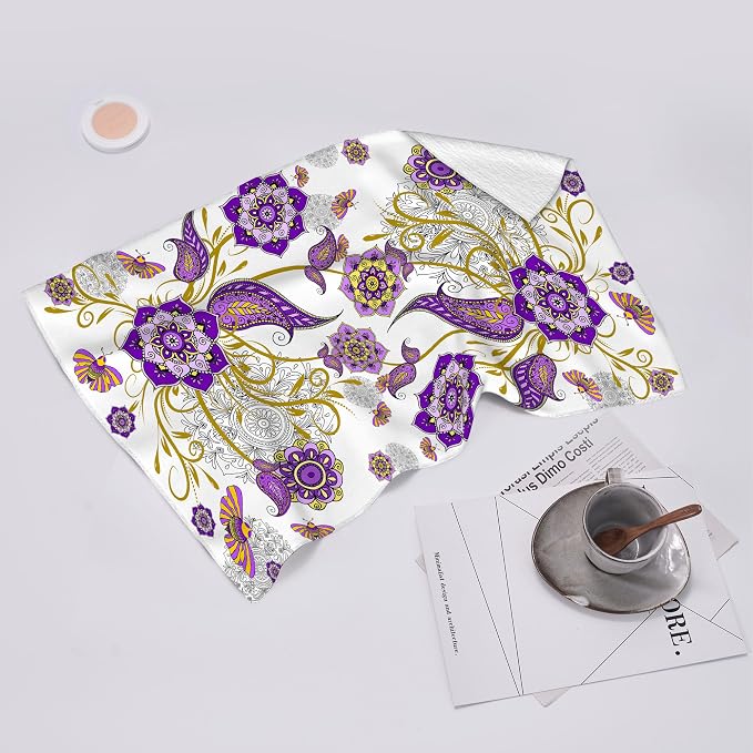 Purple Kitchen Towels Set of 2, Boho Floral Dish Towel - Image 6