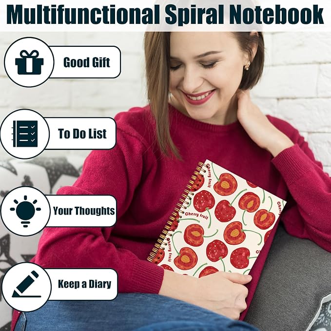 kunlisa Red Cherry Spiral Notebook Journal 5.5x8.3, Cherry Gifts - Image 4