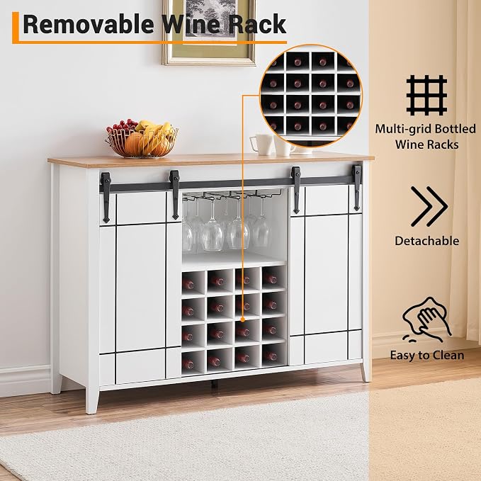 Bar Cabinet, Farmhouse Storage Cabinet Cupboard Table - Image 4