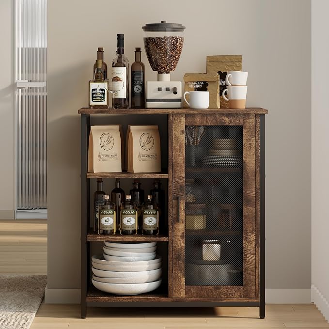 LVSOMT Mini Coffee Bar Cabinet for Home Kitchen, 27.5'' Coffee Stand Station - Image 3