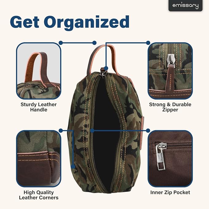 emissary Men's Canvas Travel Toiletry Bag, Leather Dopp Kit - Image 2
