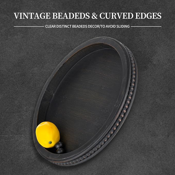 Hanobe Decorative Coffee Table Tray: Modern Farmhouse Beaded Round Tray Decor - Image 8