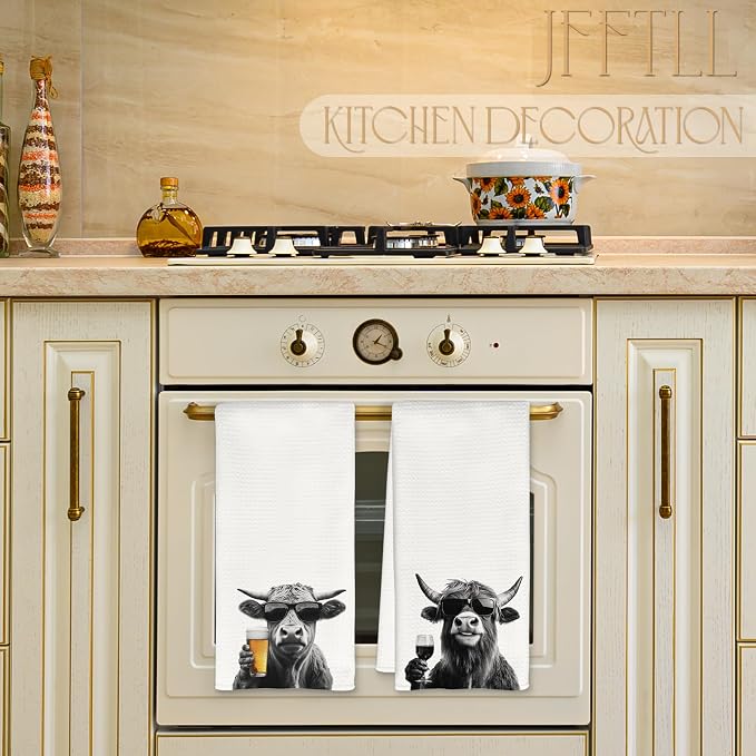 Funny Cow Kitchen Towels Set of 2, Funny Kitchen Decor, Wine Station Wine Bar - Image 3