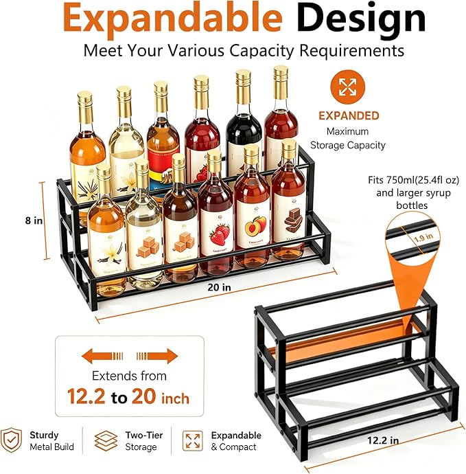 Expandable Coffee Syrup Organizer, Heavy Duty Syrup Rack Enlarged 6-12 Bottles - Image 2