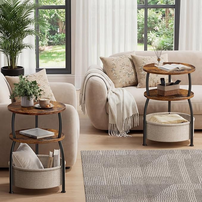 Round Side Table with Storage Basket - Image 6
