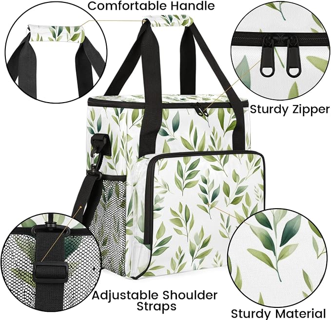 Green Leaves Coffee Maker Carring Bag, Large Insulated Storage Organizer Case - Image 6