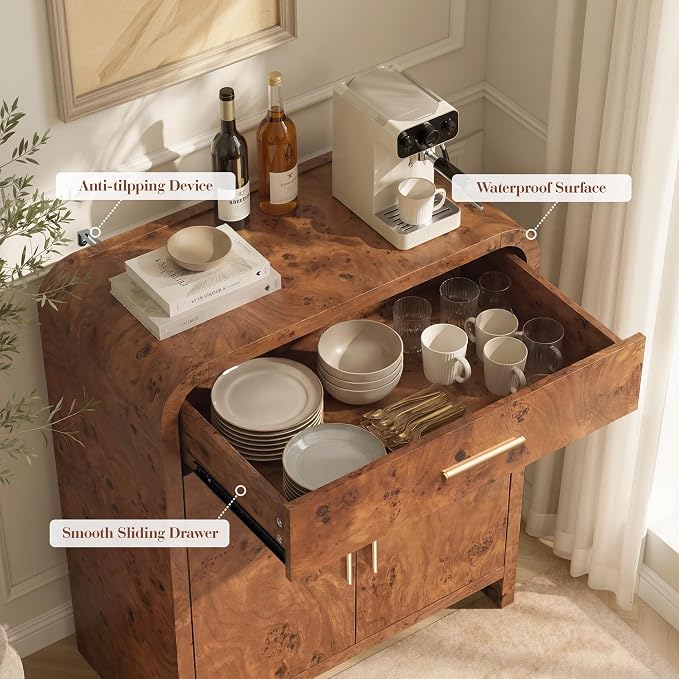 Set of 2 Curved Buffet Storage Cabinet - Image 7