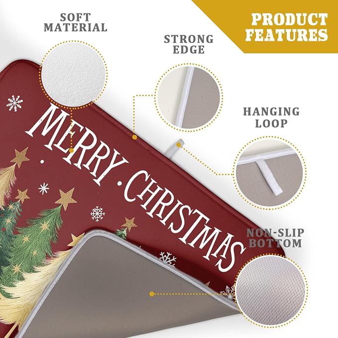 Xmas Tree Red Dish Drying Mat for Kitchen Counter, Winter Snowflake Drying Mat - Image 4