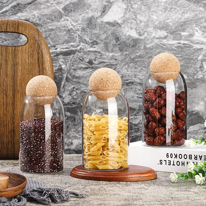 Cunhill 3 Pcs Glass Jar with Ball Cork Lid Decorative Round Bottle Sealed - Image 2