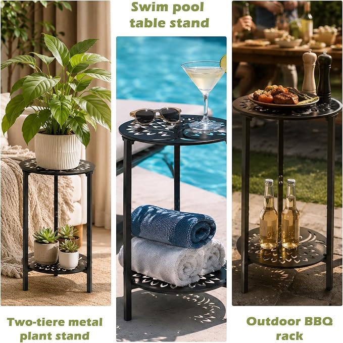 1 Pack 2-Tier Metal Round Side Table Black Accent Coffee Tables Small Space - Image 3