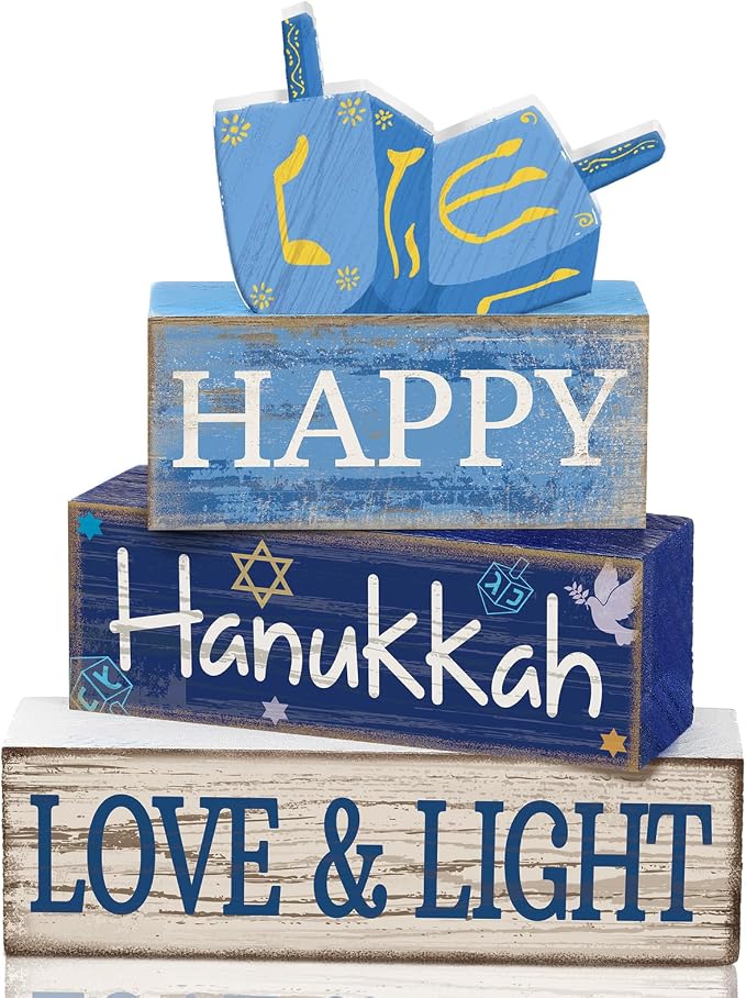 Lineshading 4 Pcs Hanukkah Table Decorations Chanukah Tiered Tray Decor Dreidel by Lineshading