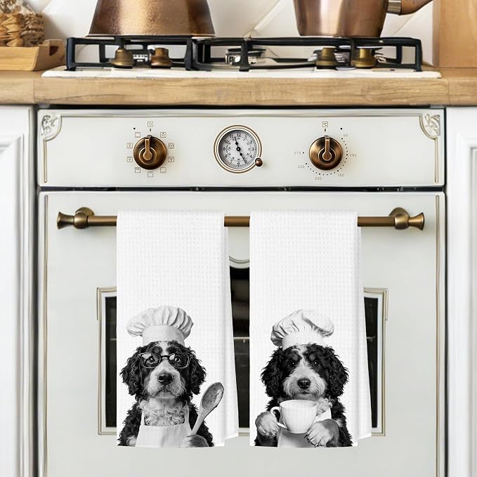 Funny Bernedoodle Kitchen Towels Set of 2, Dog Kitchen Accessories, Dog Chef - Image 2