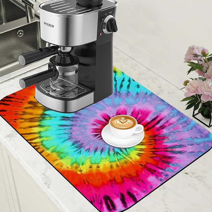 Dish Drying Mat Colorful Tie Dye Coffee Bar Mat by Unknown
