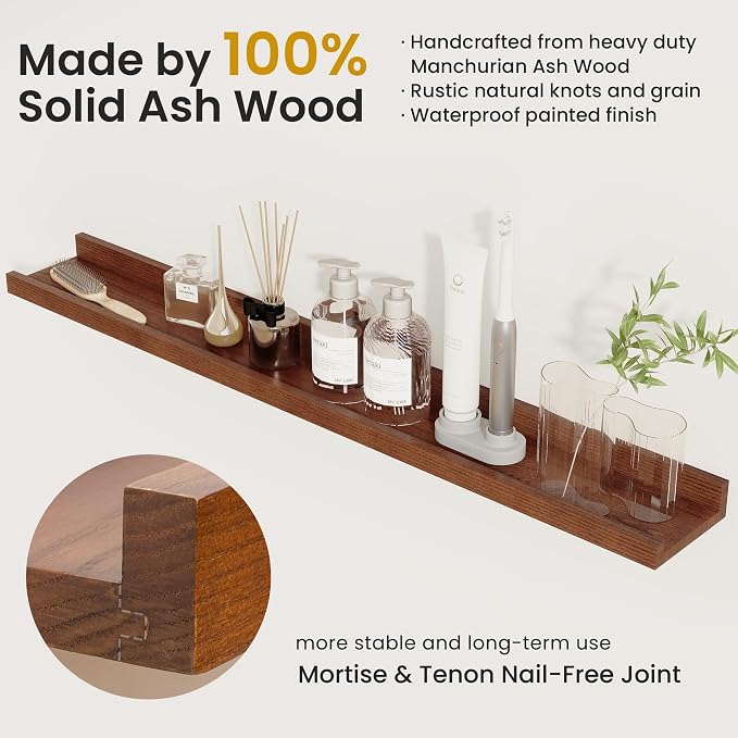 Acovy Solid Ash Wood Picture Ledge Shelf, 24 Inch Floating Shelves - Image 4