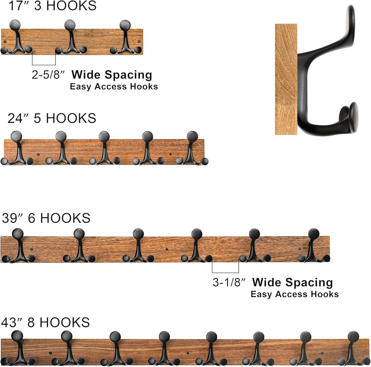 SKOLOO 24-Inch Natural Wood Coat Rack Wall Mount with 5 Triple Hooks - Ideal for Family Entrances, Classrooms, and Pet Supplies Storage - Perfect Coat Hooks for Wall