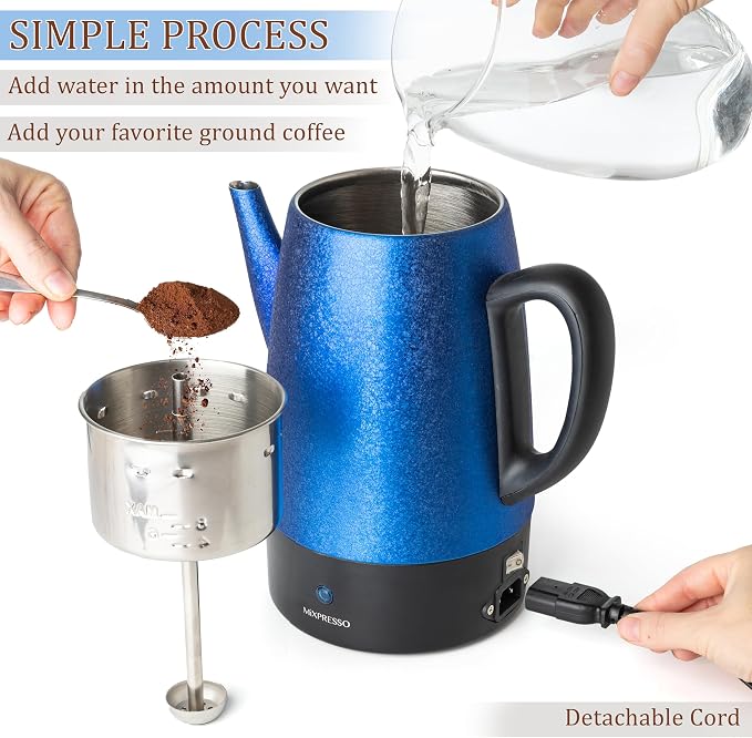 Mixpresso 10 Cup Percolator Coffee Pot Electric, Stainless Steel Coffee - Image 2