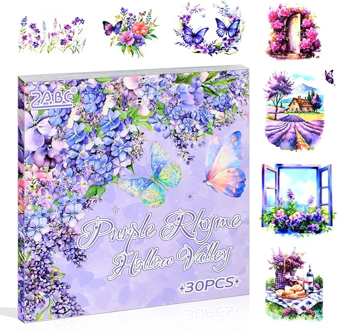 30 Sheets Precut Purple Garden Landscape Stickers Book by Dwpetzo