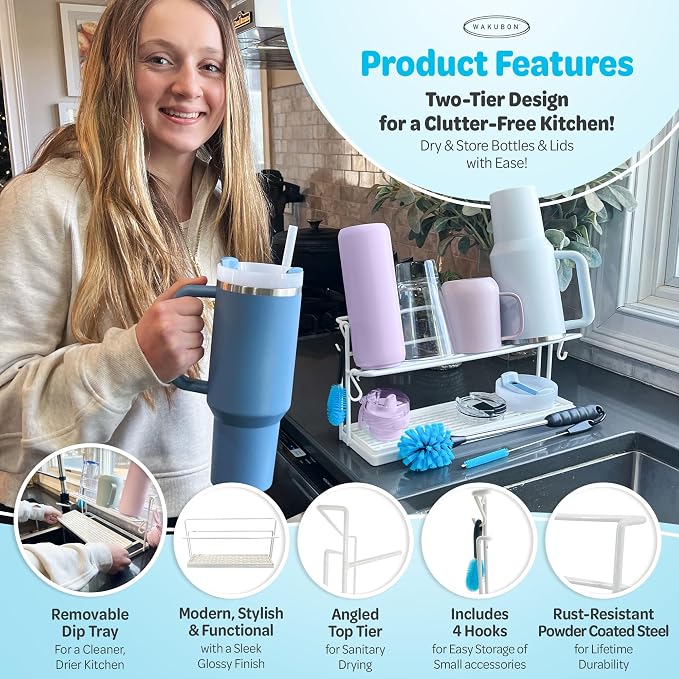 Water Bottle Drying Rack for Kitchen Counter – Cup Drying Rack, Mug & Glass - Image 3
