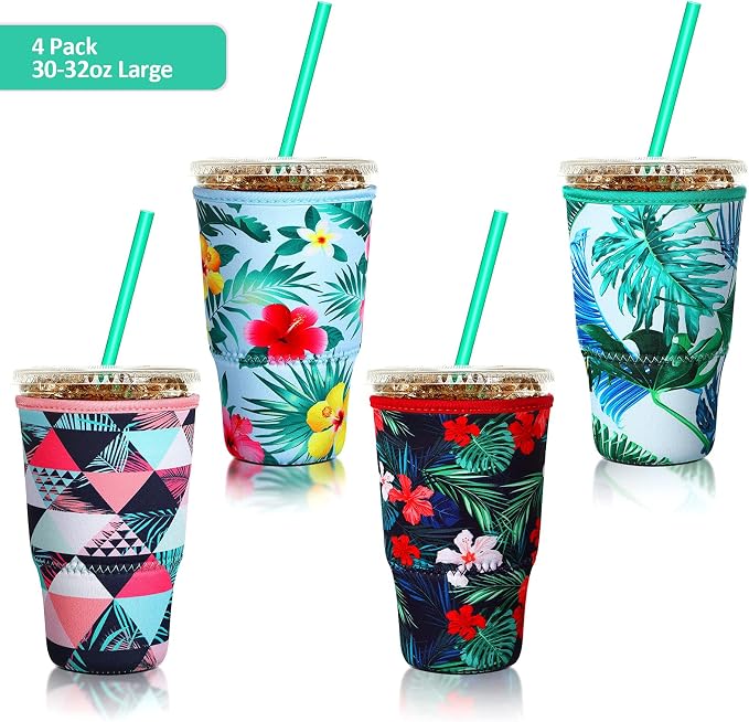 Patelai 4 Pieces Reusable Iced Coffee Sleeve Cup Insulator - Image 2