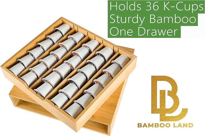Bamboo Land- Bamboo K Cup Holder, 4 Adjustable Dividers, 36 K Cup Pod Storage - Image 4