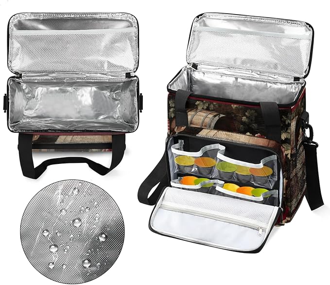 Vintage Wine And Ripe Grapes Coffee Maker Carring Bag, Large Insulated Storage - Image 4