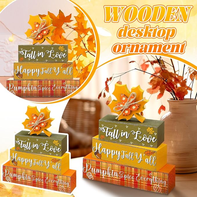 Geelin 4 Pcs Thanksgiving Decorations Fall Wooden Sign Maple Leaves - Image 6