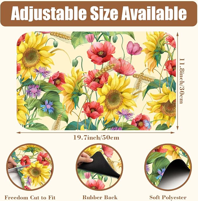 Yellow Sunflower Cornflower Coffee Mat Absorbent Dish Drying Mat - Image 2