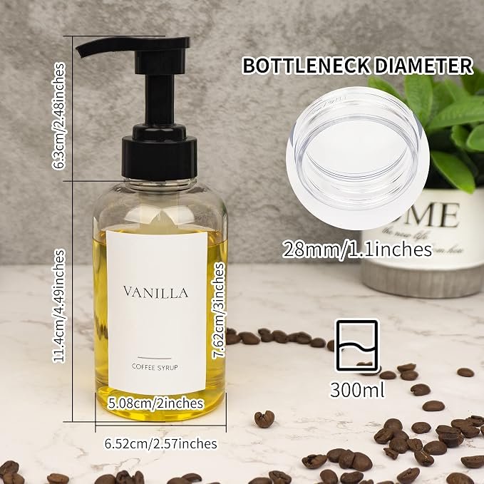 4 Pieces Coffee Syrup Dispenser Bottle 300ml PET Black Pump Bottles - Image 5