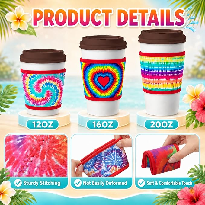 Potchen 16 Pack Reusable Iced Coffee Cup Sleeves Neoprene Insulated Drink Cup - Image 3