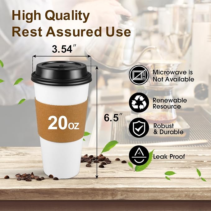 Ginkgo 100 Pack 20 oz Disposable Paper Coffee Cups - Image 5