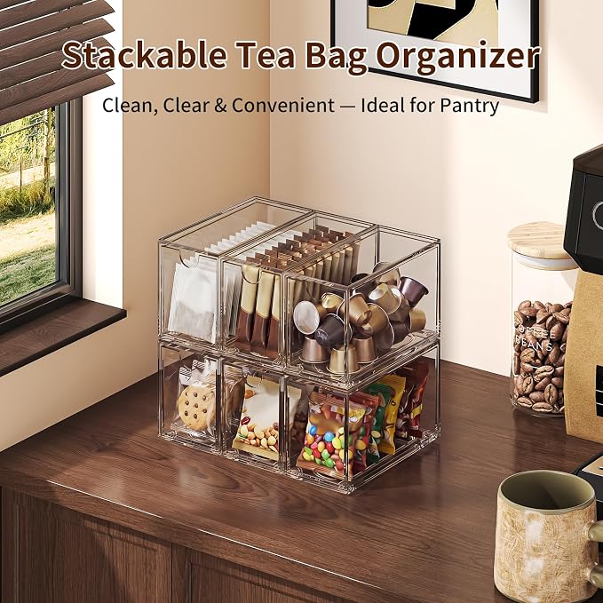 6 Pack Tea Bag Organizers, Tea Station, Kitchen Cabinet, Stackable Teabag - Image 2