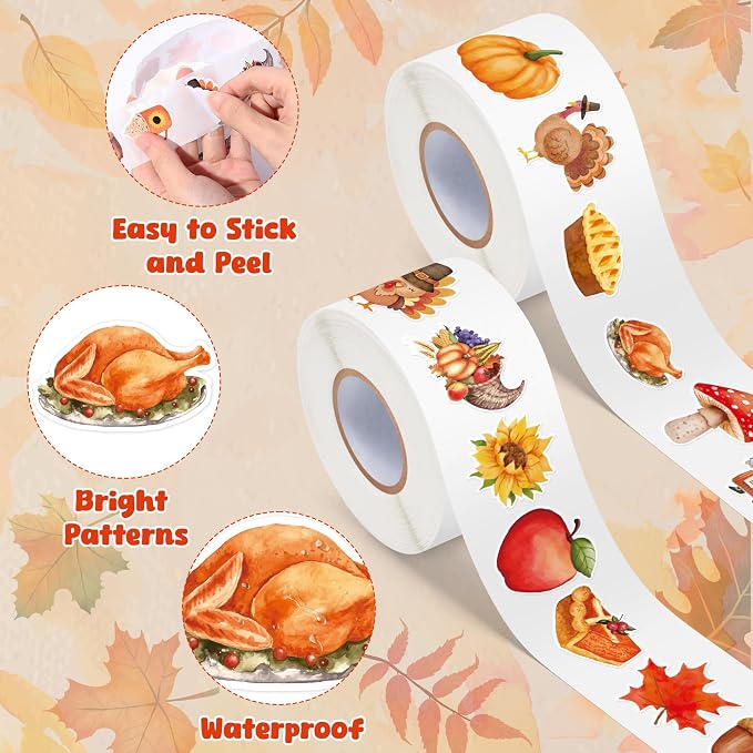 Haooryx Thanksgiving Watercolor Sticker Roll - Image 3