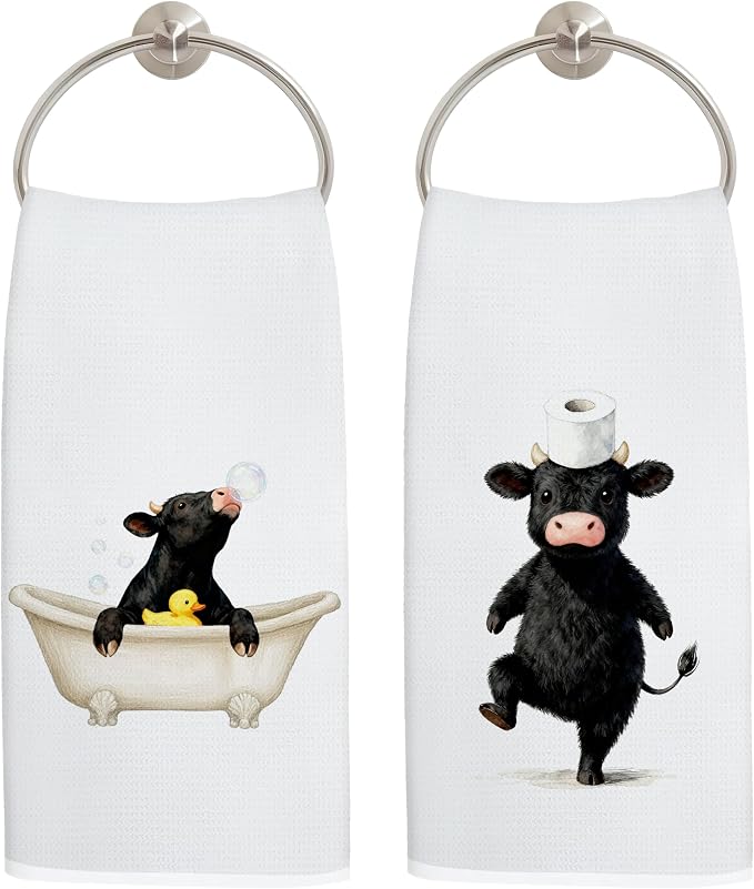 Funny Black Cow Bathroom Hand Towels, Gifts by Unknown