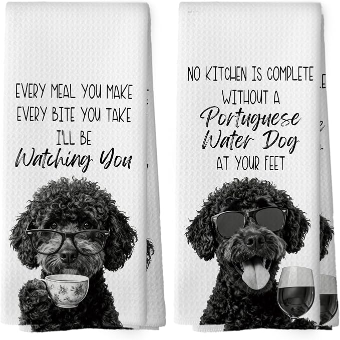 Portuguese Water Dog Kitchen Towels Set of 2, Dog Kitchen Accessories, Bar Decor by Mcehtle