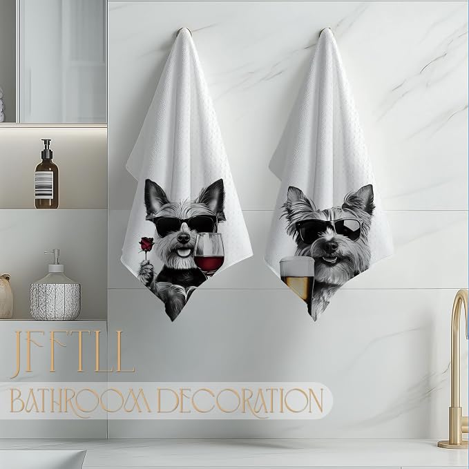 Funny Yorkshire Terrier Kitchen Towels Set of 2, Funny Kitchen Decor, Wine Bar - Image 4