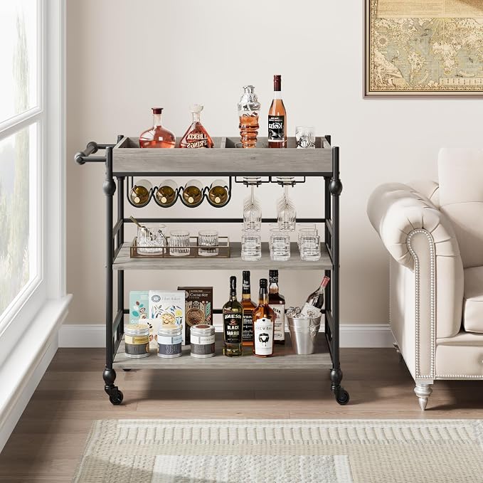 GarveeHome Bar Cart with Wheels, 3-Tier Serving Cart - Image 4