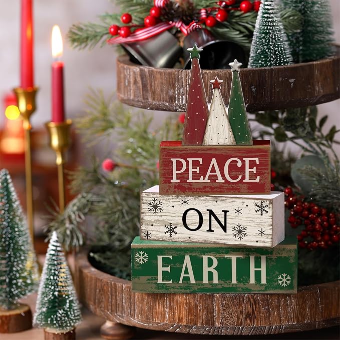Lineshading 4 Pcs Christmas Table Decoration Wooden Christmas Tree Sign Winter - Image 3