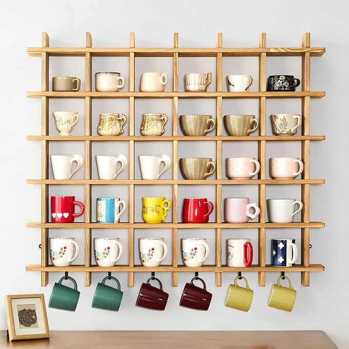 Large Coffee Mug Display Shelf, 41.3 x 35.2 Inch, Wall Mounted Mug Display Rack by Sicrifety