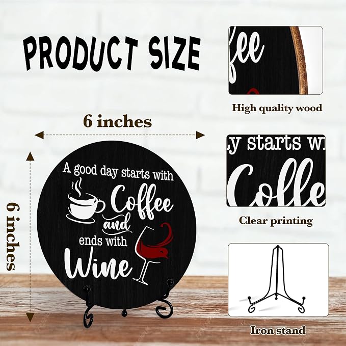 Coffee And Wine Desk Decor Sign, Rustic Funny Wooden Box Plaque, A Good Day - Image 2