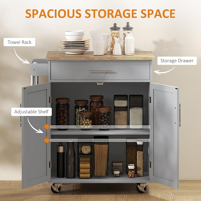 HOMCOM Kitchen Island Cart, Rolling Island Table - Image 3