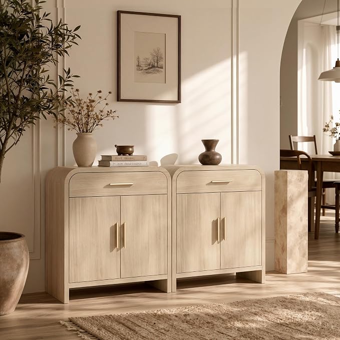 Set of 2 Curved Buffet Storage Cabinet - Image 3