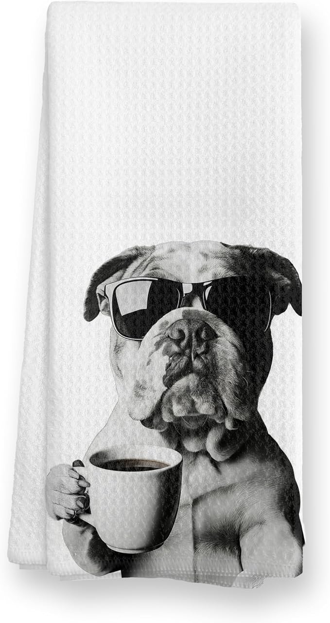 Funny English Bulldog Coffee Kitchen Towels, Cute Dog Tea Towels, Dog Lover by TopXmai