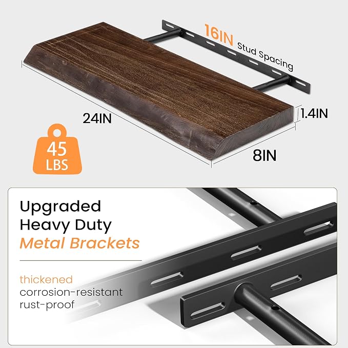 Fun Memories Floating Shelves for Wall Set of 2, Rustic Solid Elm Wood Wall - Image 3
