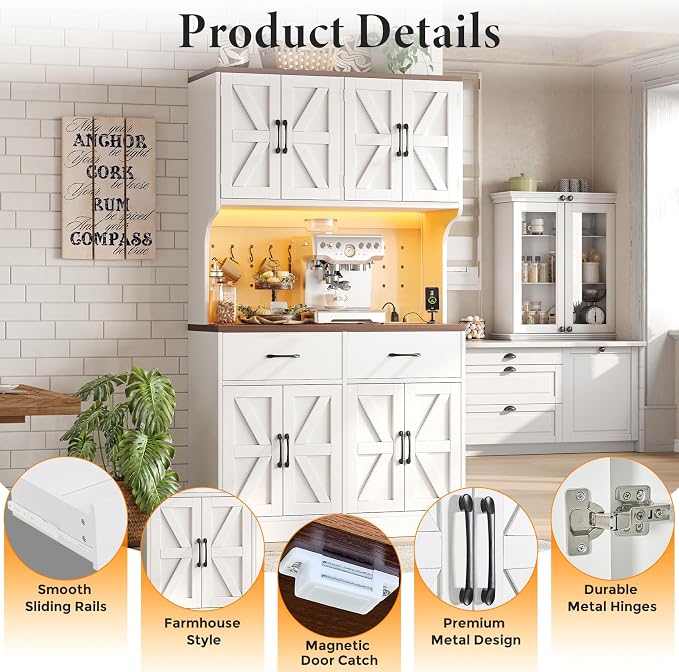 VK·LIVING 71" Kitchen Pantry Cabinet, Farmhouse Storage Cabinet - Image 8