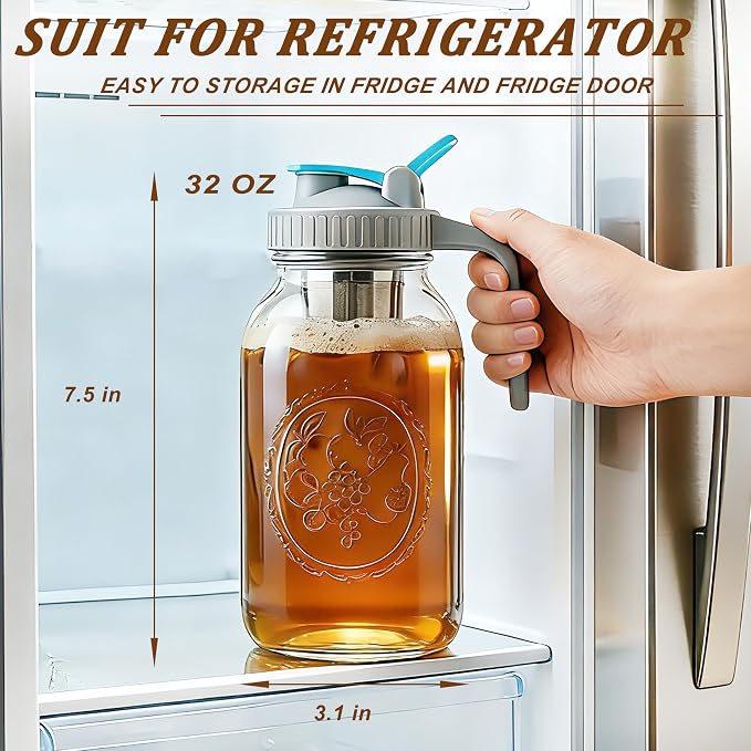 Mason Jar Cold Brew Coffee Maker 64 OZ Wide Mouth Cold Brew Pitcher - Image 6