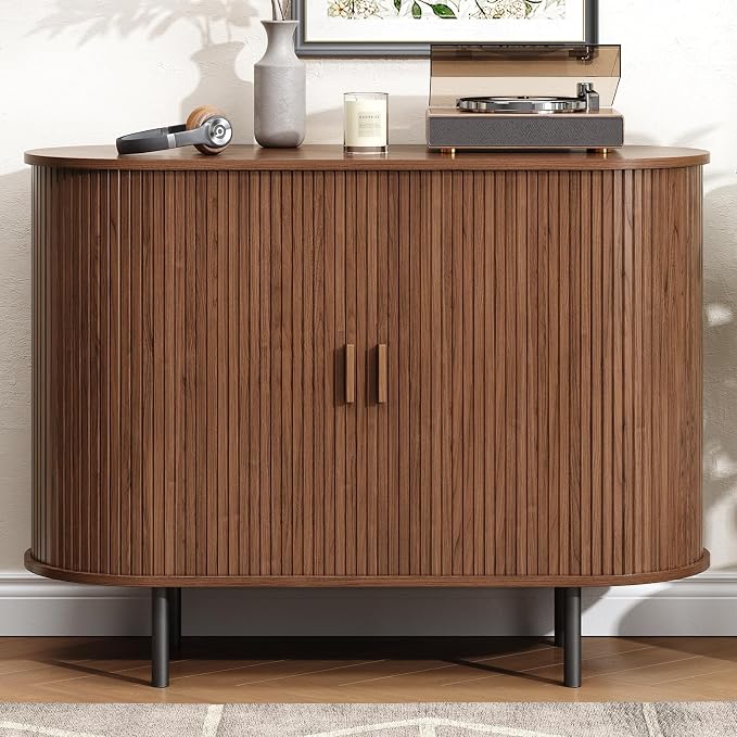 Buffet Cabinet with Storage, Fluted Sideboard Buffet with Sliding Door - Image 9